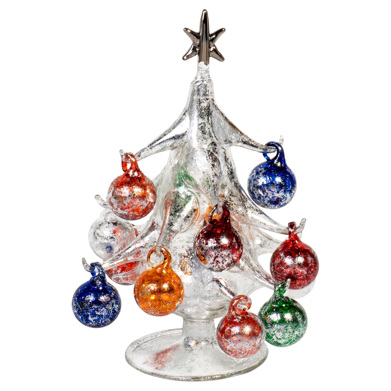 Red Co. 7.75 Argento Lucido Vintage Inspired Mini Glass Christmas Tree with 12 Removable Ornaments, BUON Natale Series
