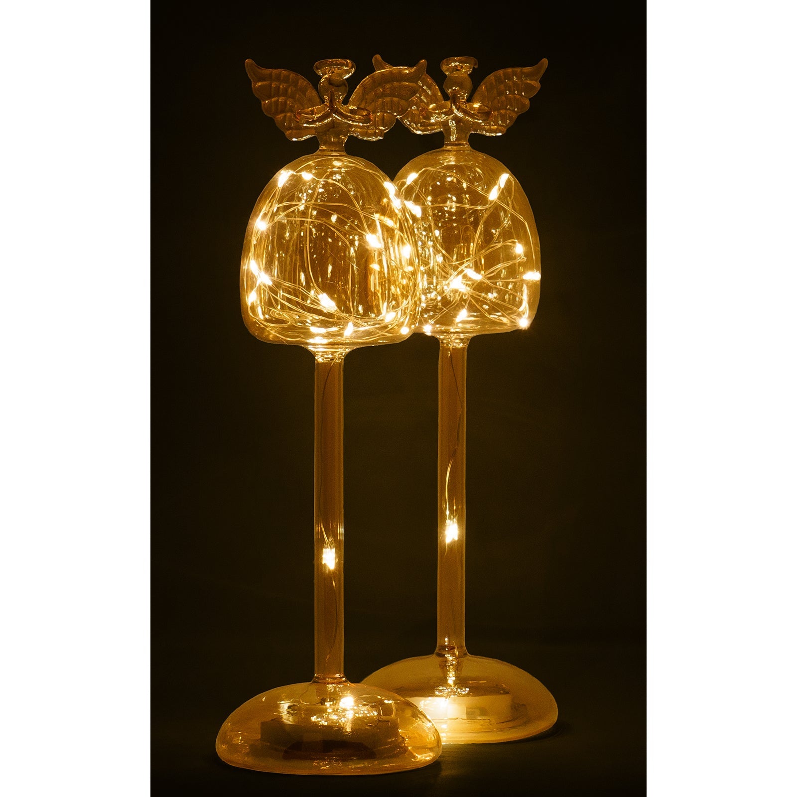 Red Co. 12 Gold Glass Christmas Praying Holy Angel Figurine Ornaments with LED Lights, Light-Up Holiday Season Décor – Set of 2