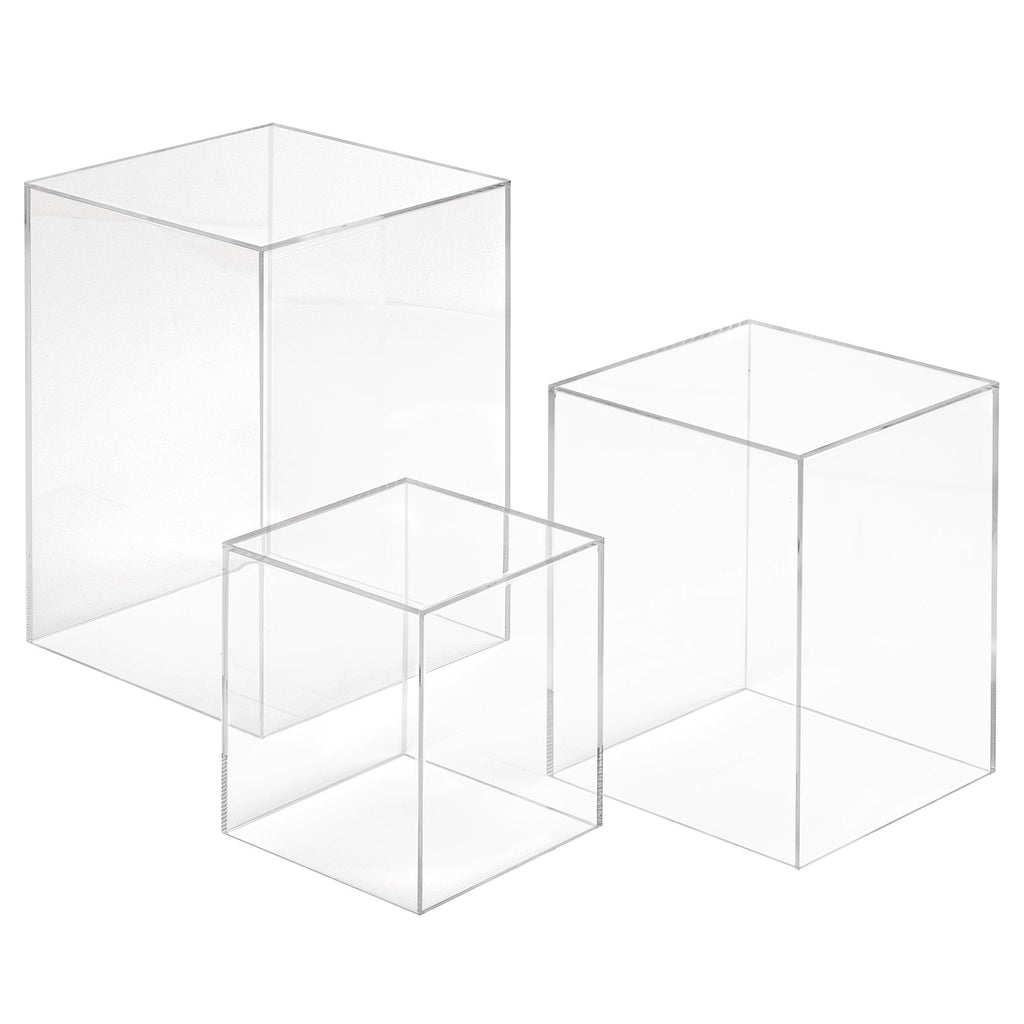 Red Co. Set of 3 (5, 7, 9) Square Clear Acrylic Event Decor Display Pedestal Stands with Polished Edges