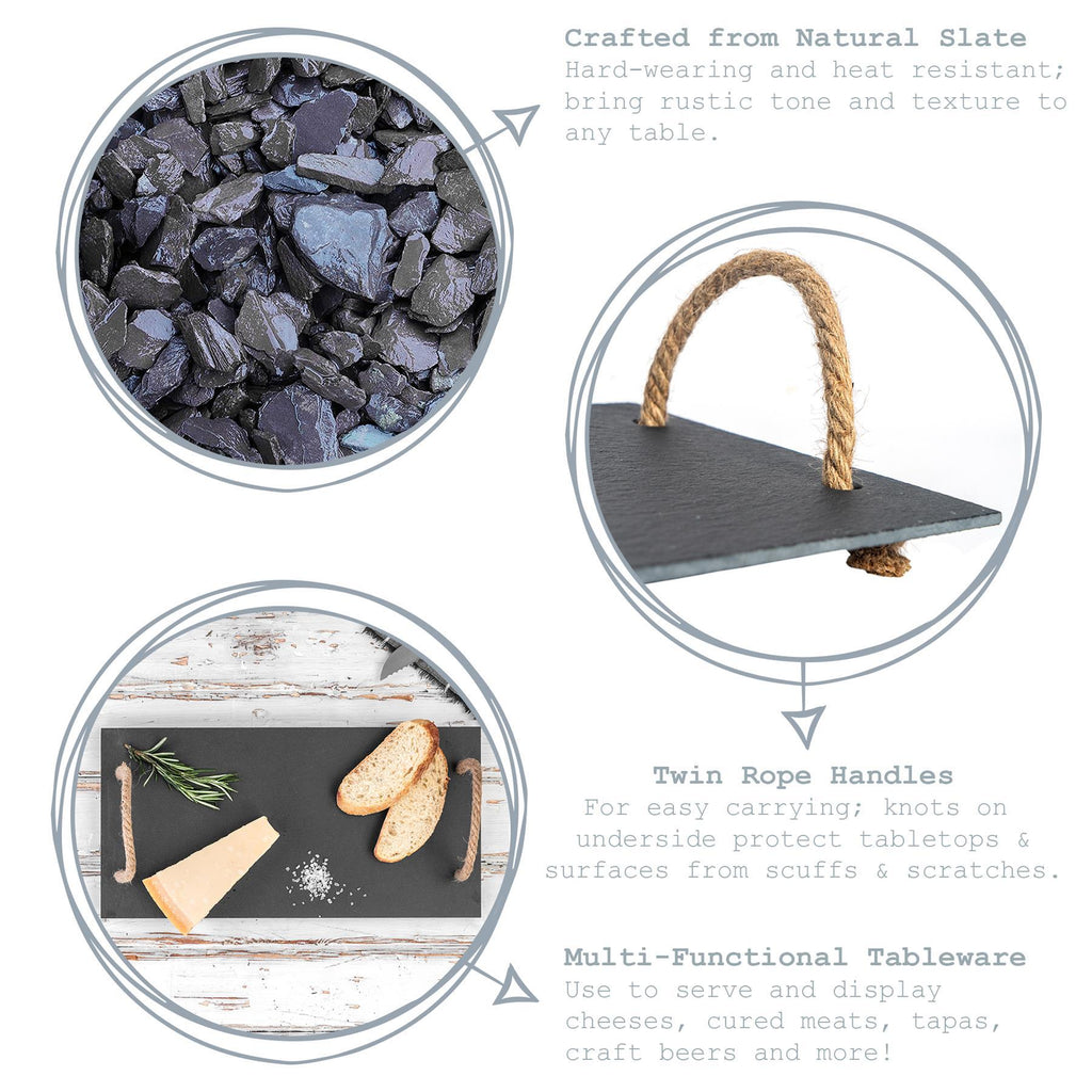 40cm x 20cm Slate Rope Handle Serving Platter