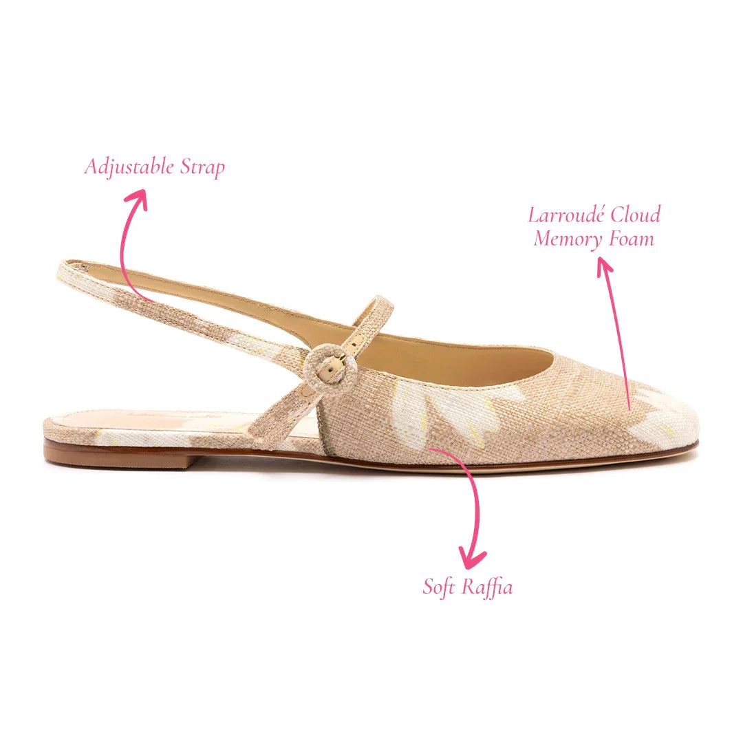 LARROUDE | Georgina Ballet Flat In Beige Printed Raffia