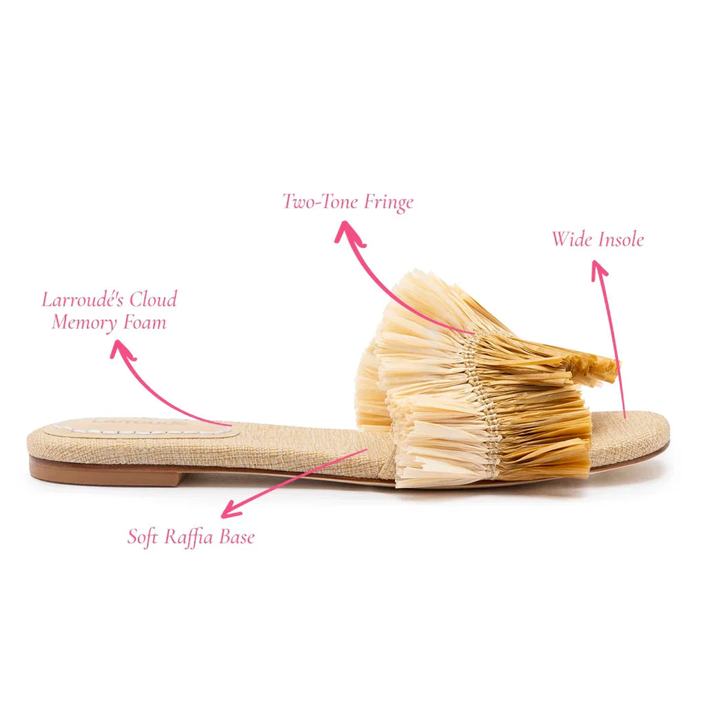LARROUDE | Ivy Fringe Flat In Beige Raffia