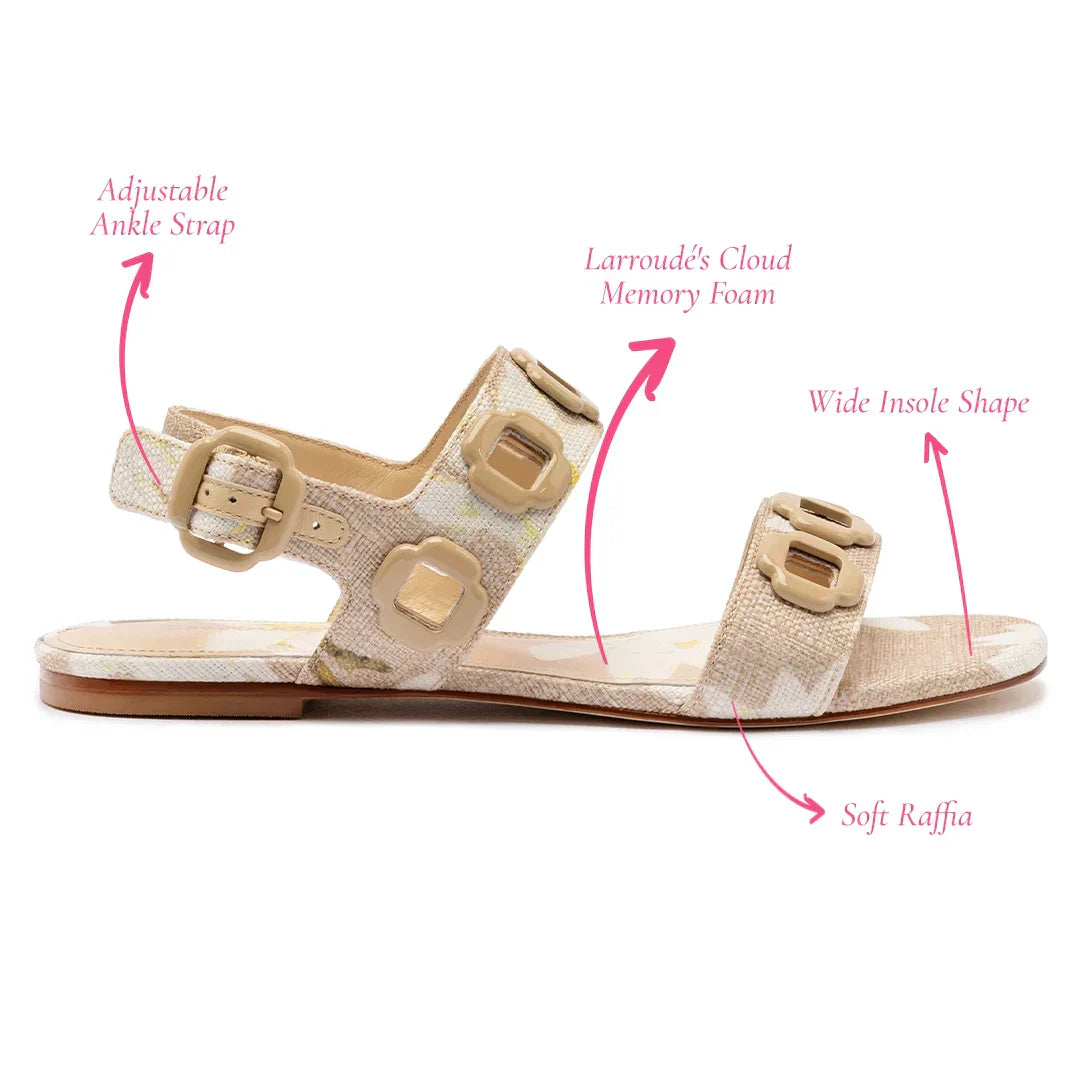 LARROUDE | Milan Flat Sandal In Beige Printed Raffia