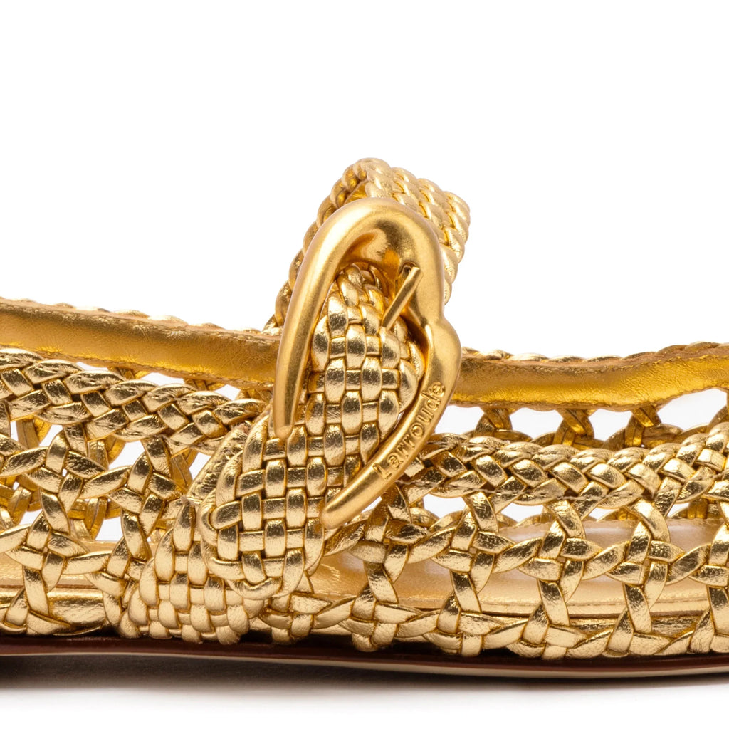 LARROUDE | Verona Macrame Ballet Flat In Gold Metallic Leather