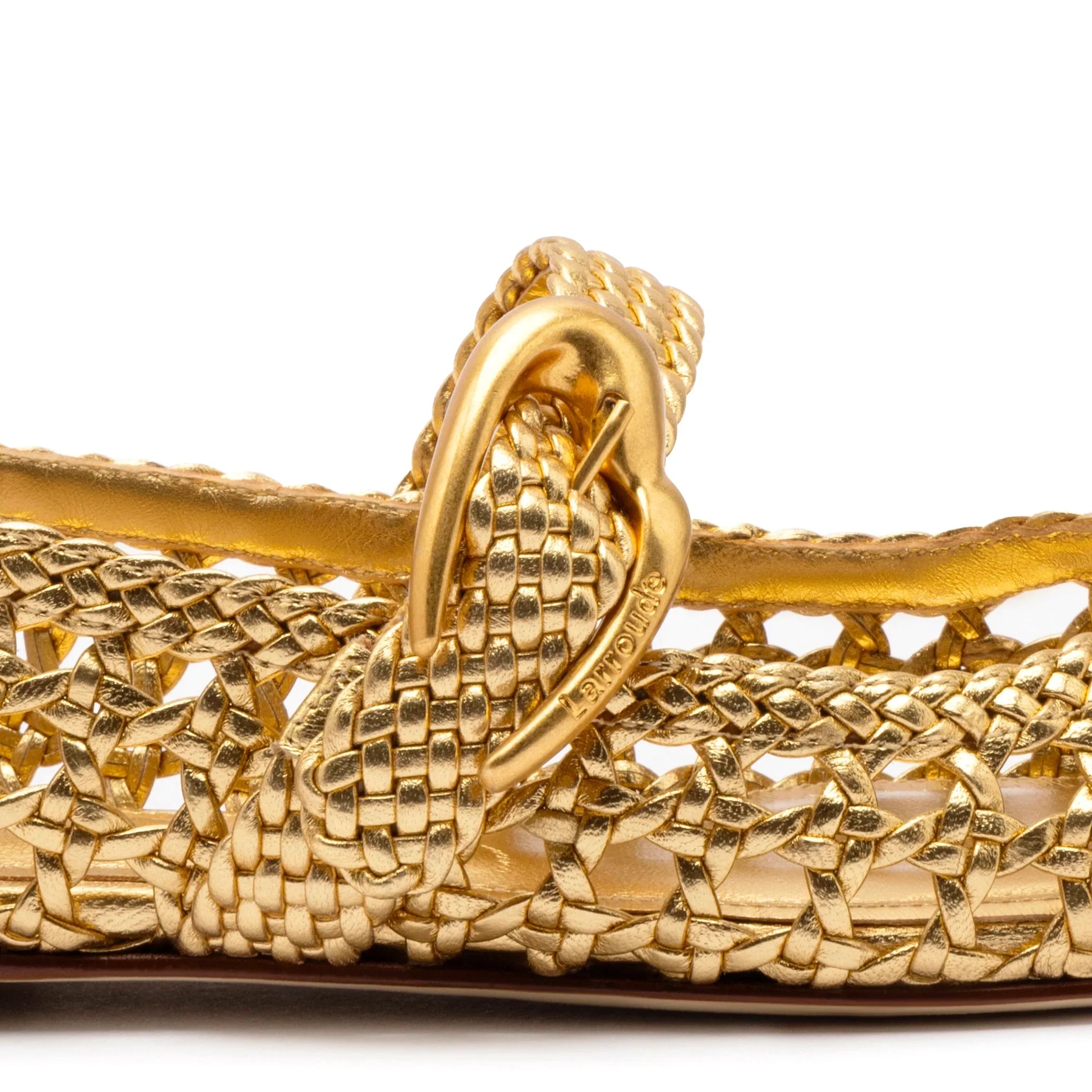 LARROUDE | Verona Macrame Ballet Flat In Gold Metallic Leather