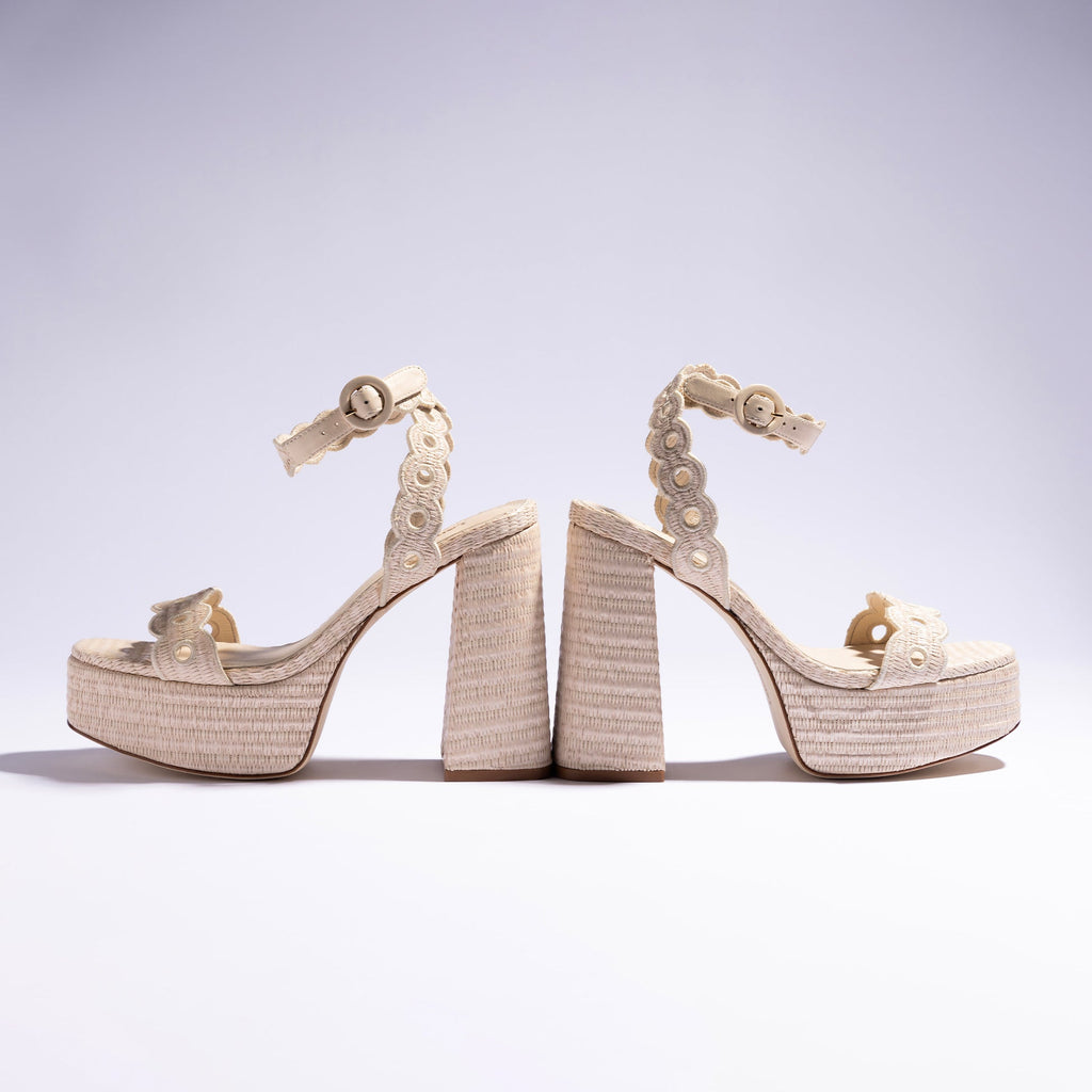 LARROUDE | Dolly Broderie Sandal In Natural Raffia