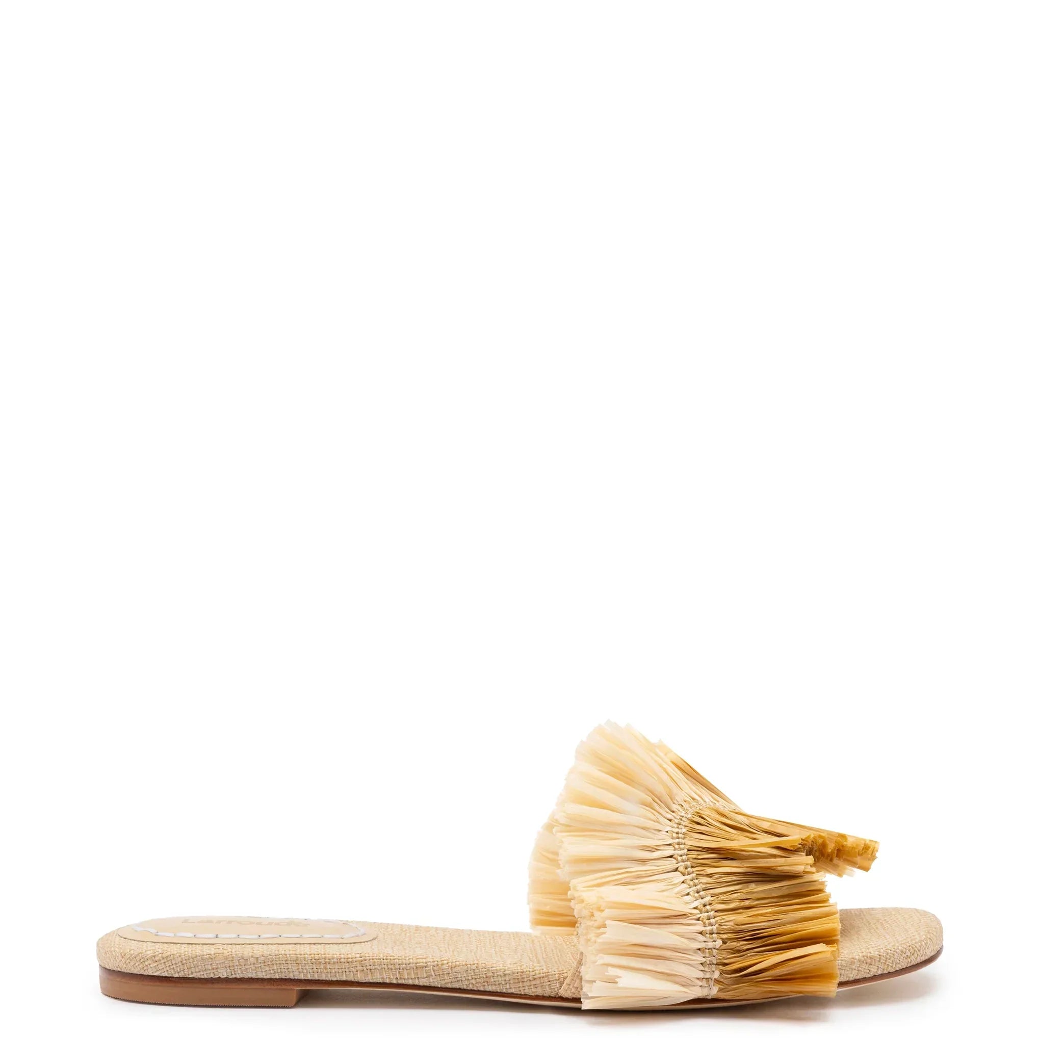 LARROUDE | Ivy Fringe Flat In Beige Raffia