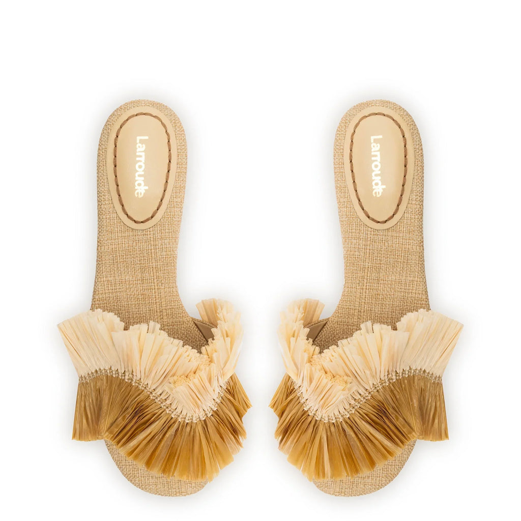 LARROUDE | Ivy Fringe Flat In Beige Raffia