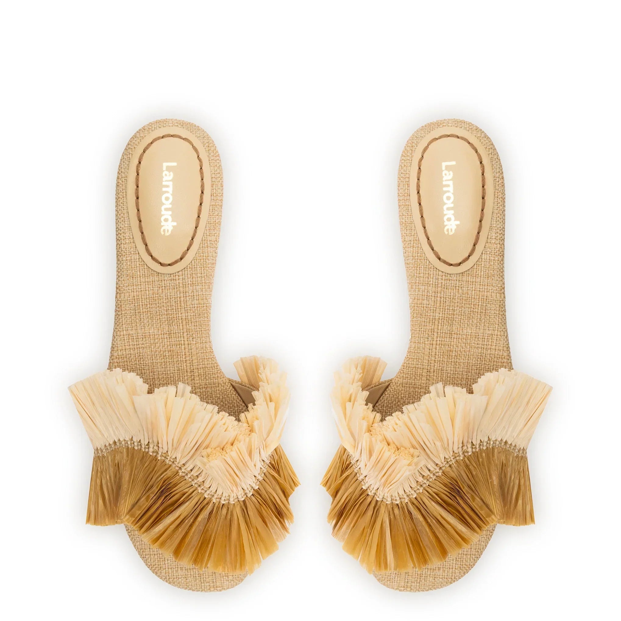 LARROUDE | Ivy Fringe Flat In Beige Raffia