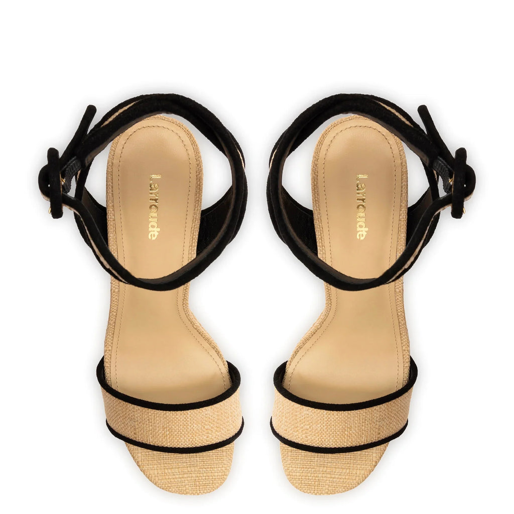LARROUDE | Dolly Sandal In Beige Raffia and Black Trimming