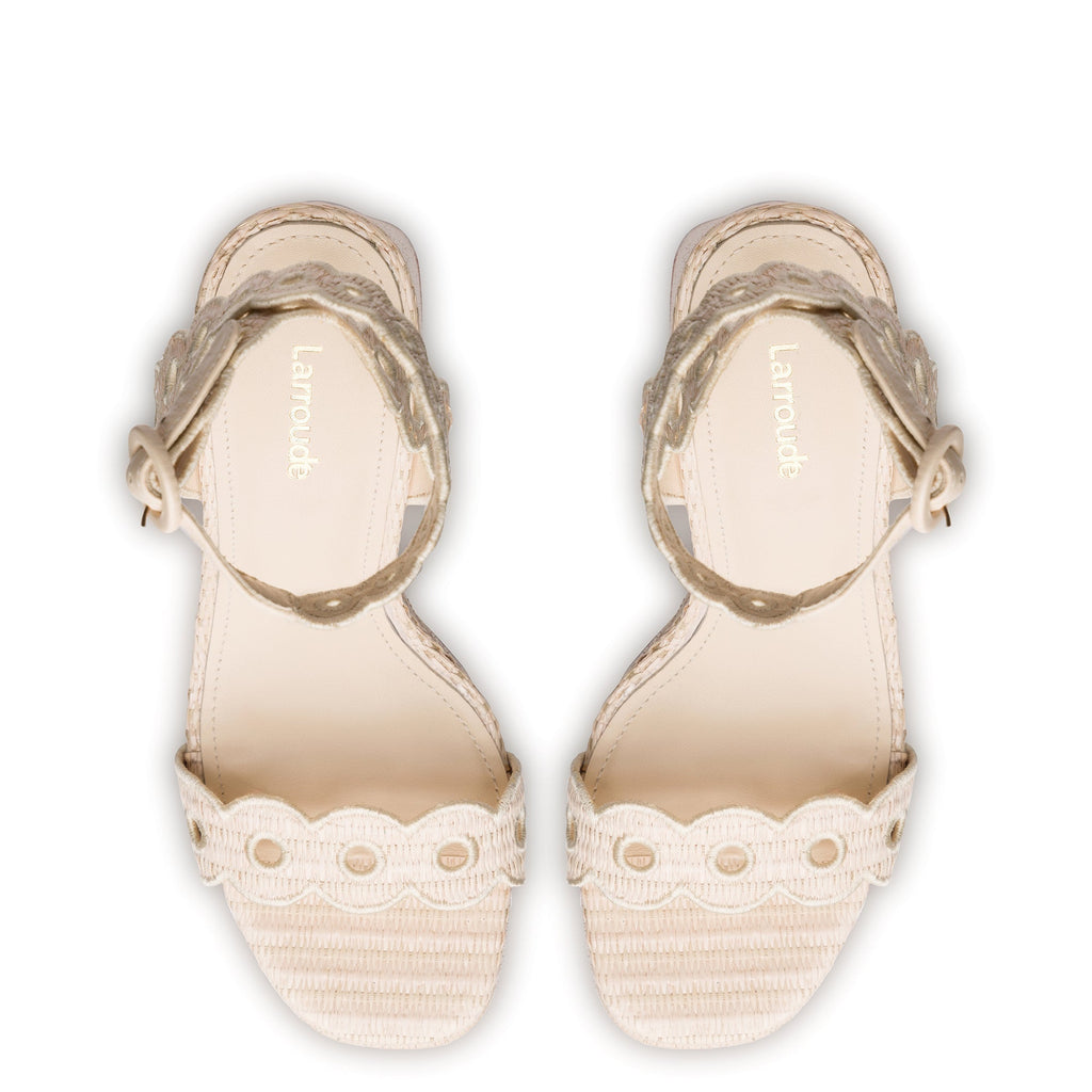 LARROUDE | Dolly Broderie Sandal In Natural Raffia