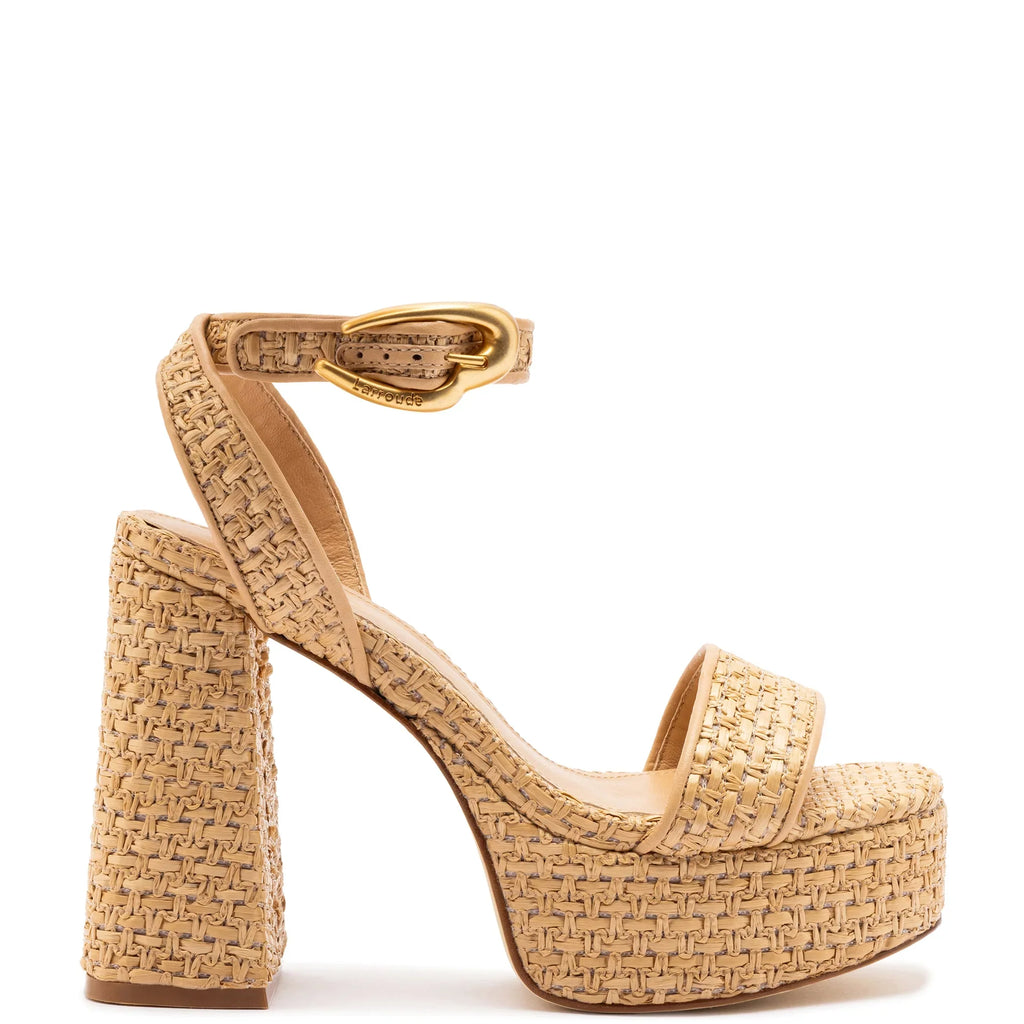 LARROUDE | Dolly Verona Sandal In Beige Leather and Natural Raffia