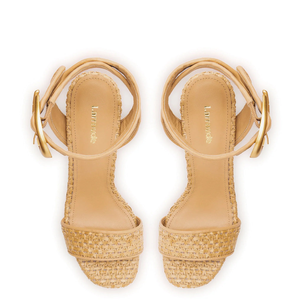 LARROUDE | Dolly Verona Sandal In Beige Leather and Natural Raffia