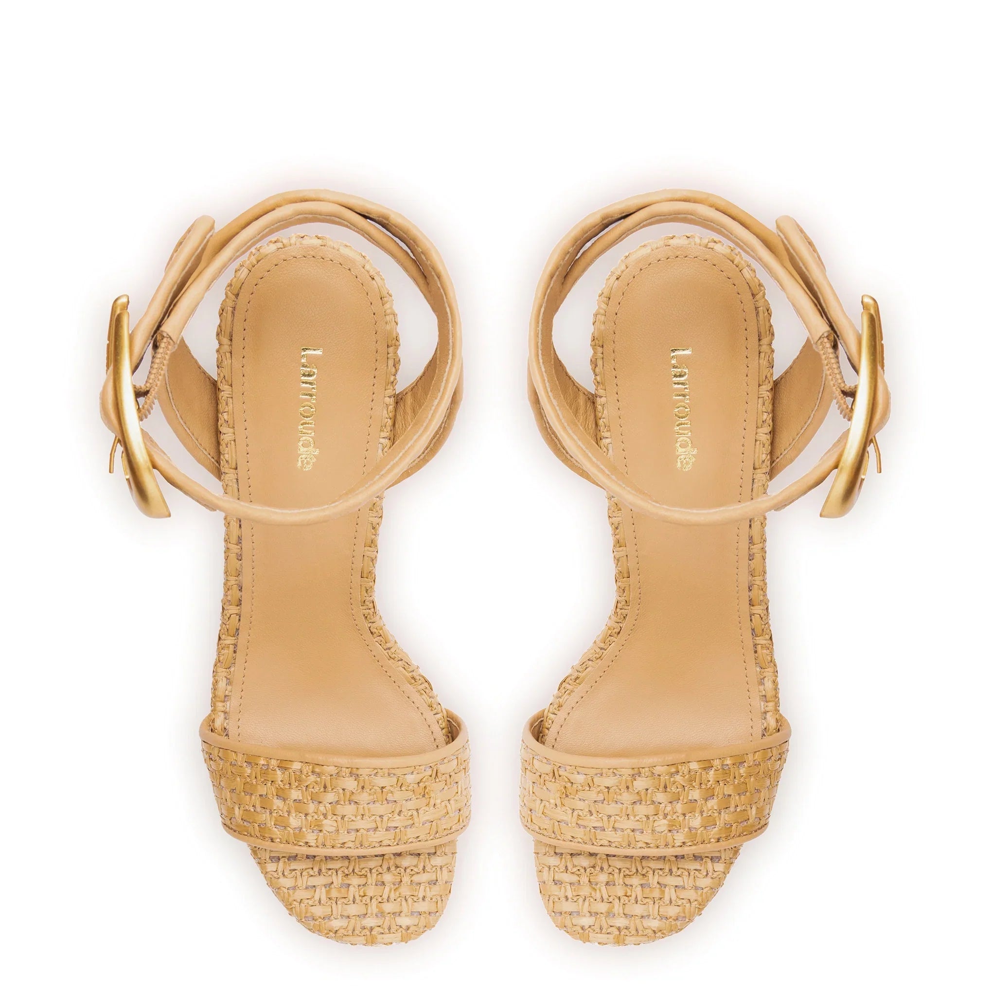 LARROUDE | Dolly Verona Sandal In Beige Leather and Natural Raffia