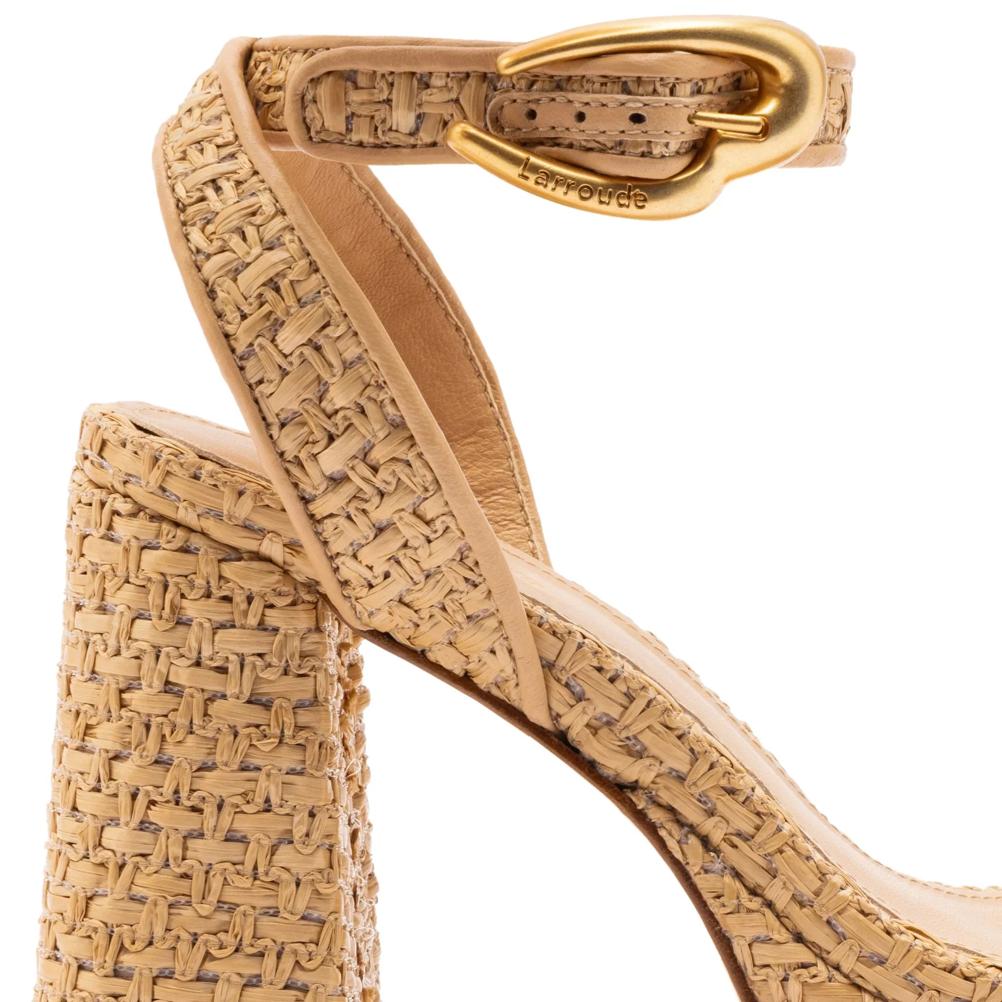 LARROUDE | Dolly Verona Sandal In Beige Leather and Natural Raffia
