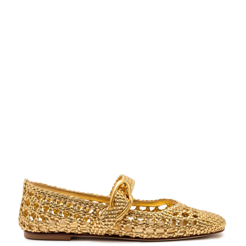 LARROUDE | Verona Macrame Ballet Flat In Gold Metallic Leather