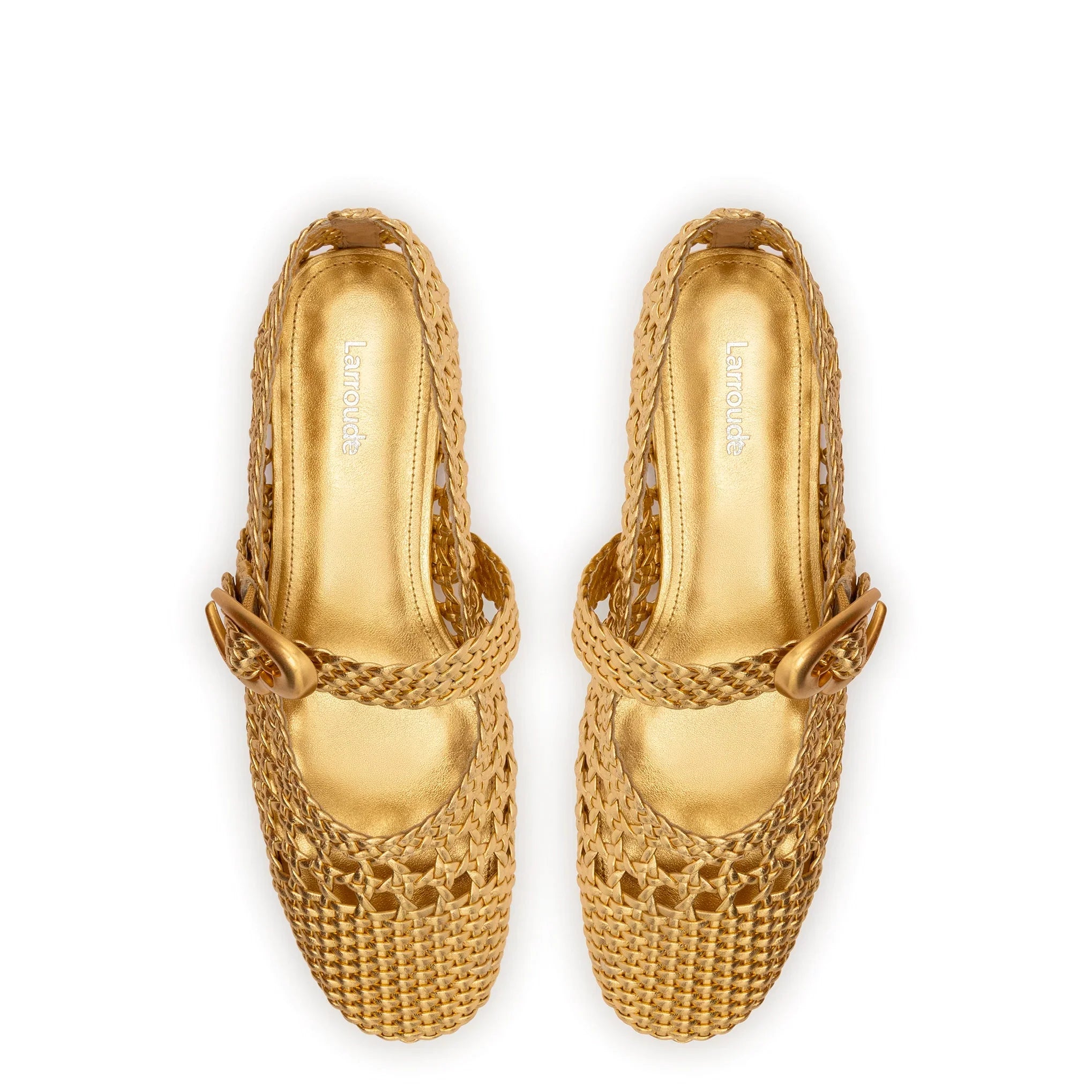 LARROUDE | Verona Macrame Ballet Flat In Gold Metallic Leather