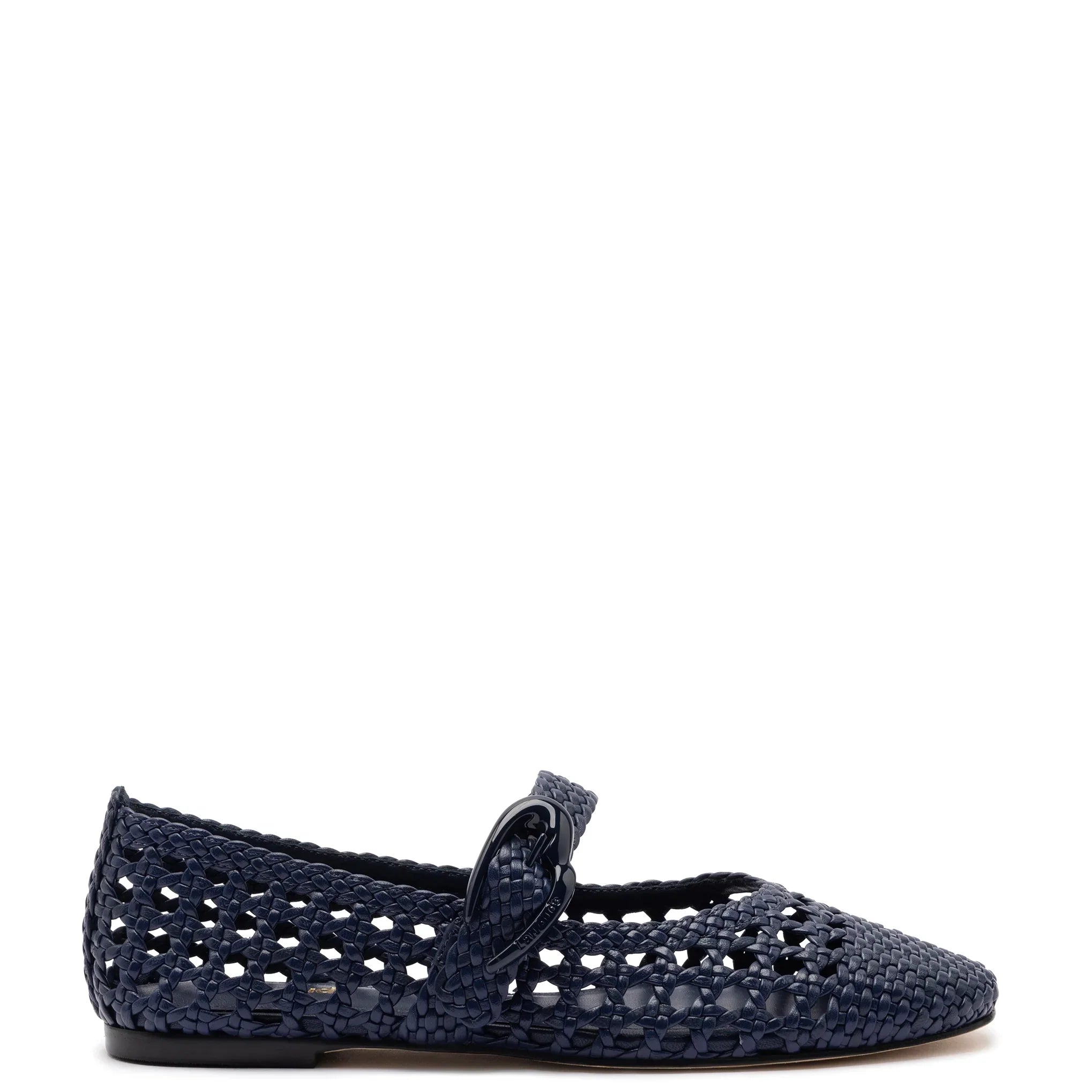 LARROUDE | Verona Macrame Ballet Flat In Navy Leather