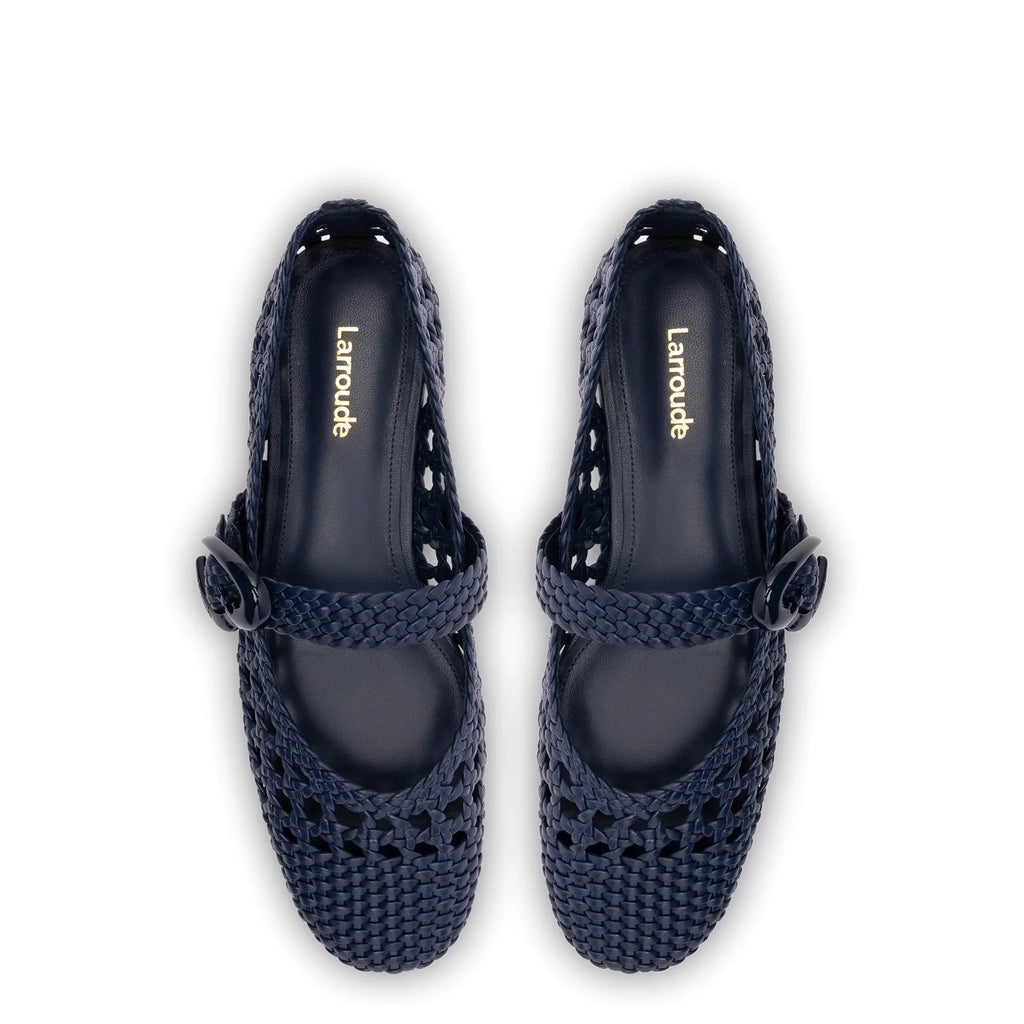 LARROUDE | Verona Macrame Ballet Flat In Navy Leather