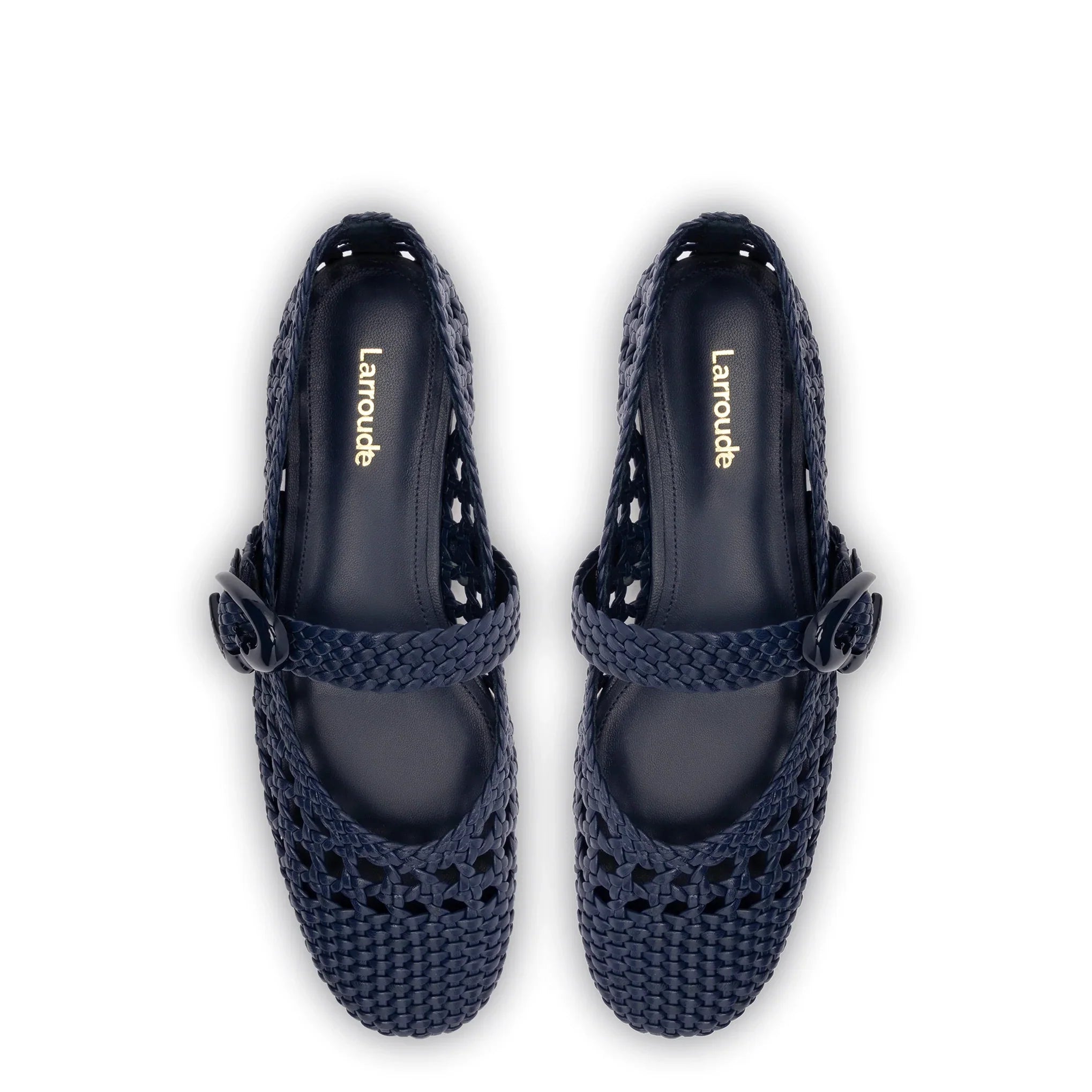 LARROUDE | Verona Macrame Ballet Flat In Navy Leather