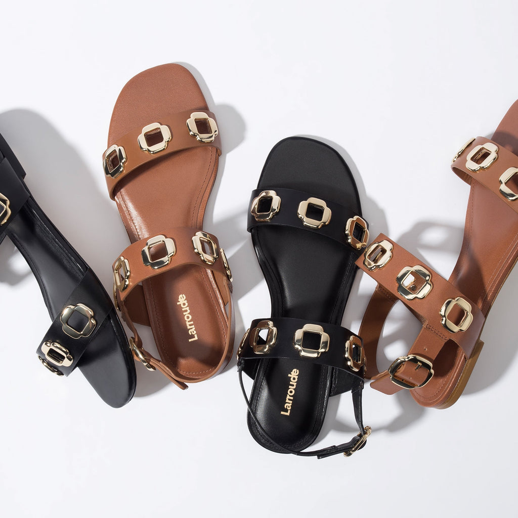 LARROUDE | Milan Flat Sandal In Caramel Leather