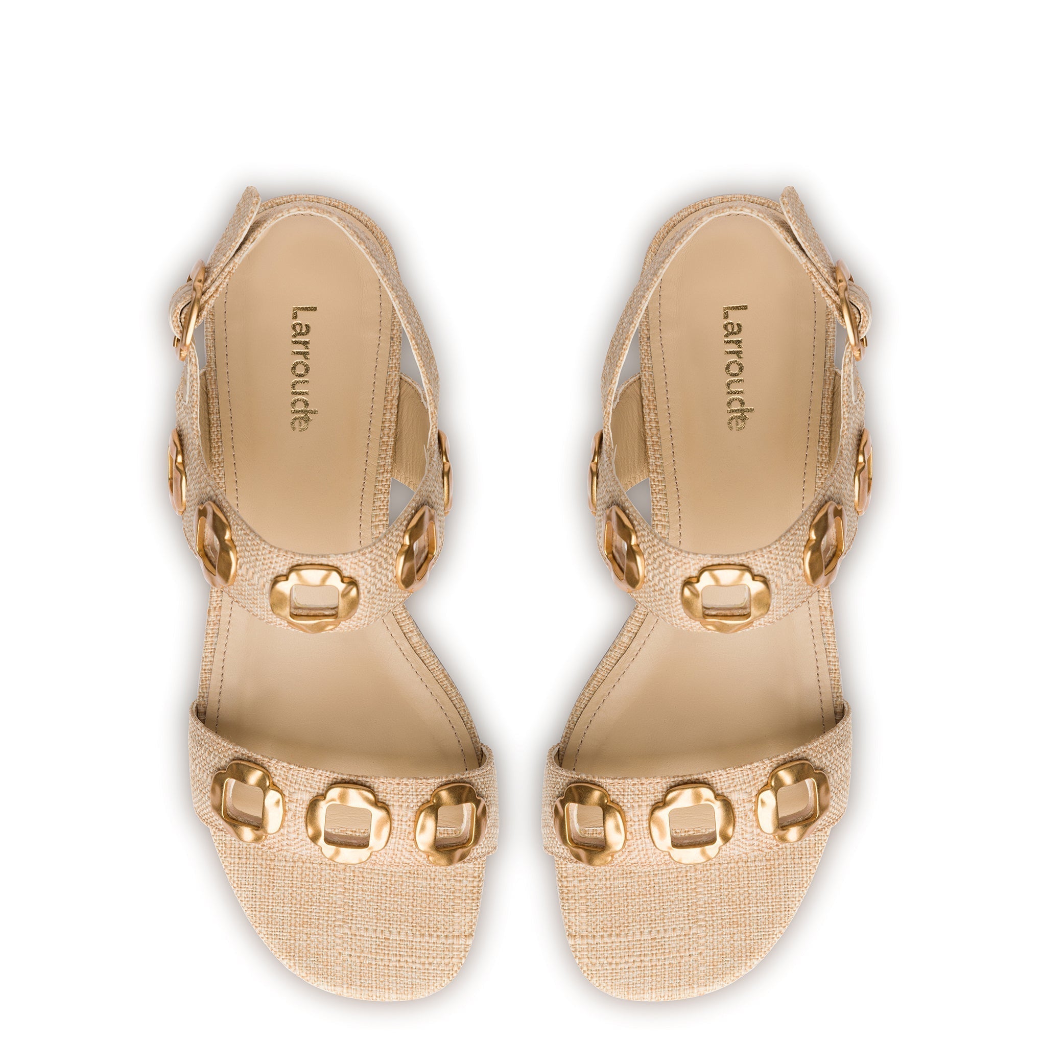 LARROUDE | Milan Flat Sandal In Beige Raffia