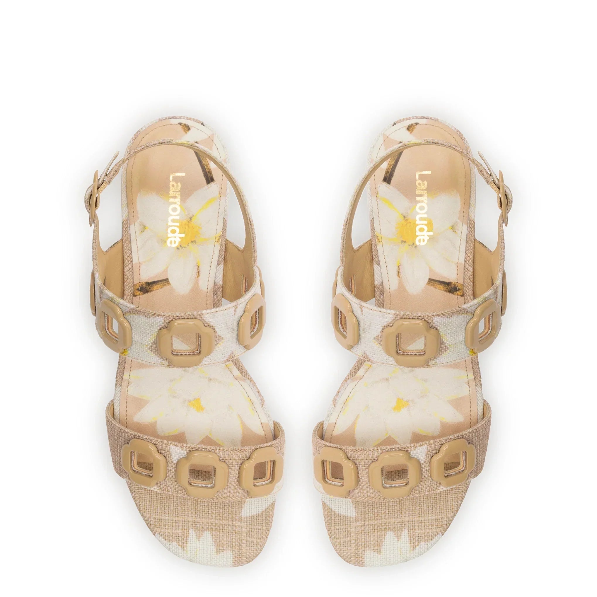 LARROUDE | Milan Flat Sandal In Beige Printed Raffia