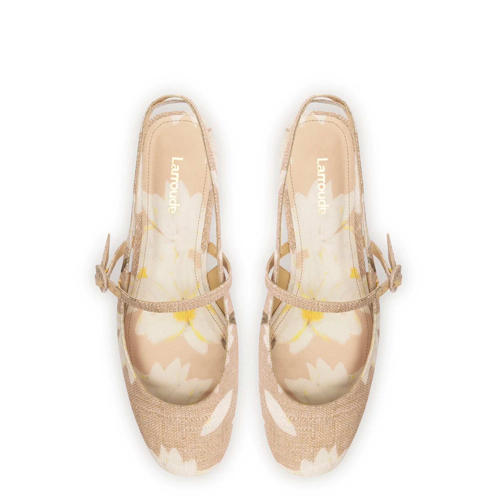 LARROUDE | Georgina Ballet Flat In Beige Printed Raffia