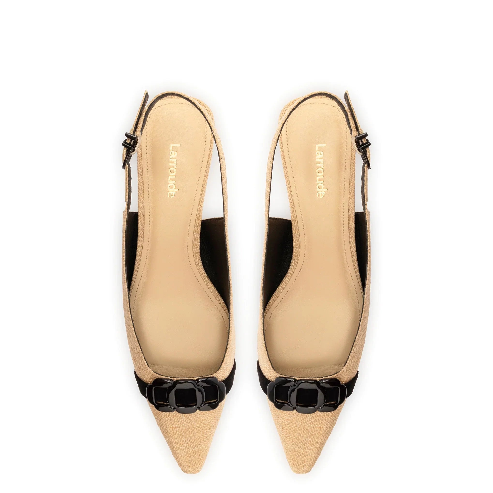LARROUDE | Franca Pump In Beige Raffia and Black Trimming