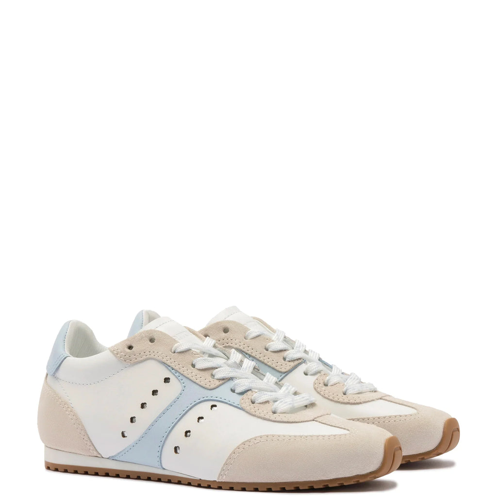 LARROUDE Stella Sneaker In Grey Suede, White Leather and Silver Metallic Leather