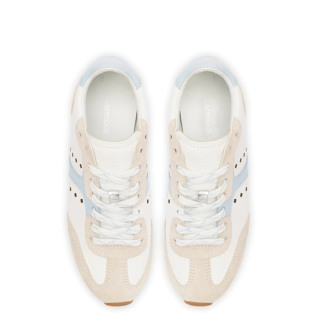 LARROUDE Stella Sneaker In Grey Suede, White Leather and Silver Metallic Leather