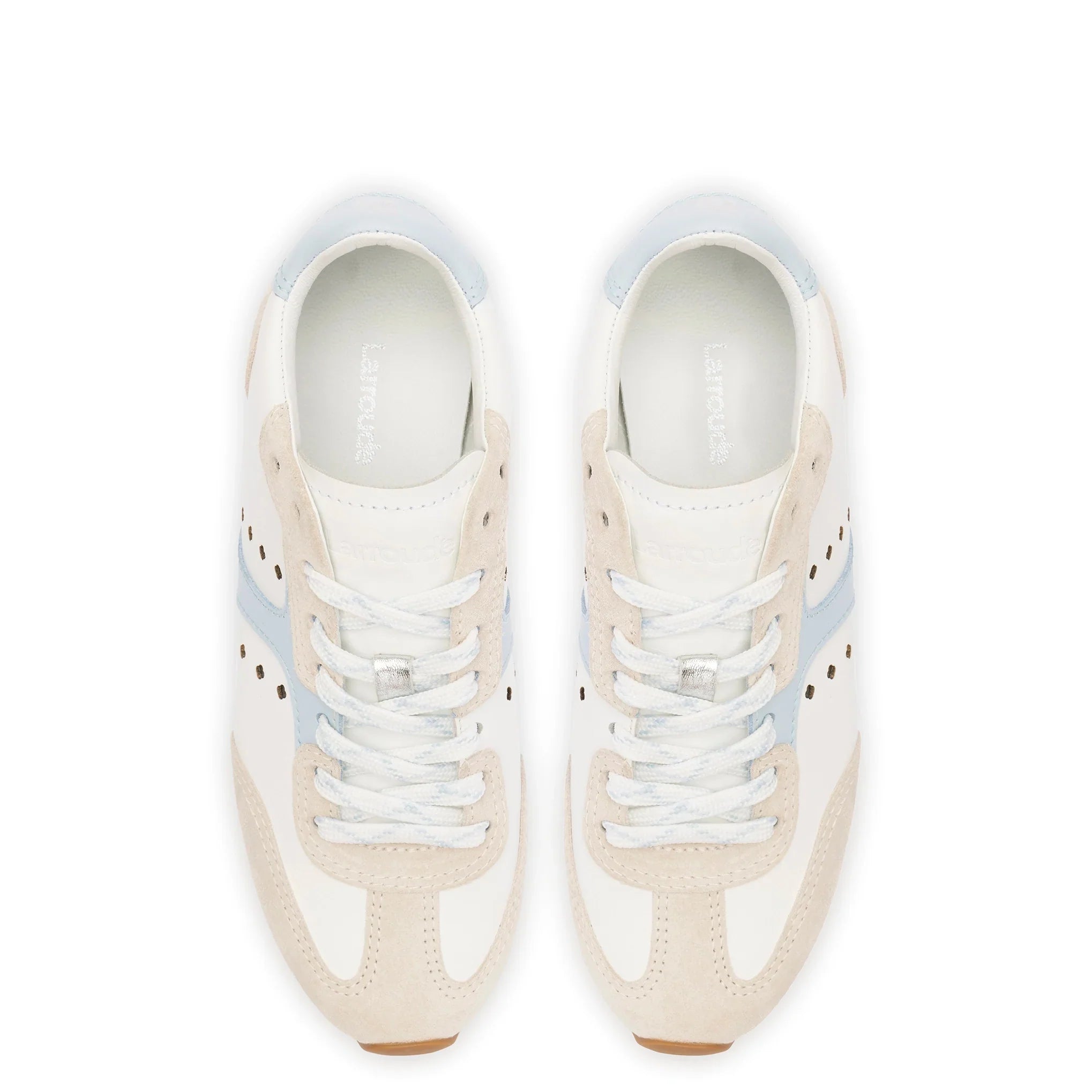 LARROUDE Stella Sneaker In Grey Suede, White Leather and Silver Metallic Leather