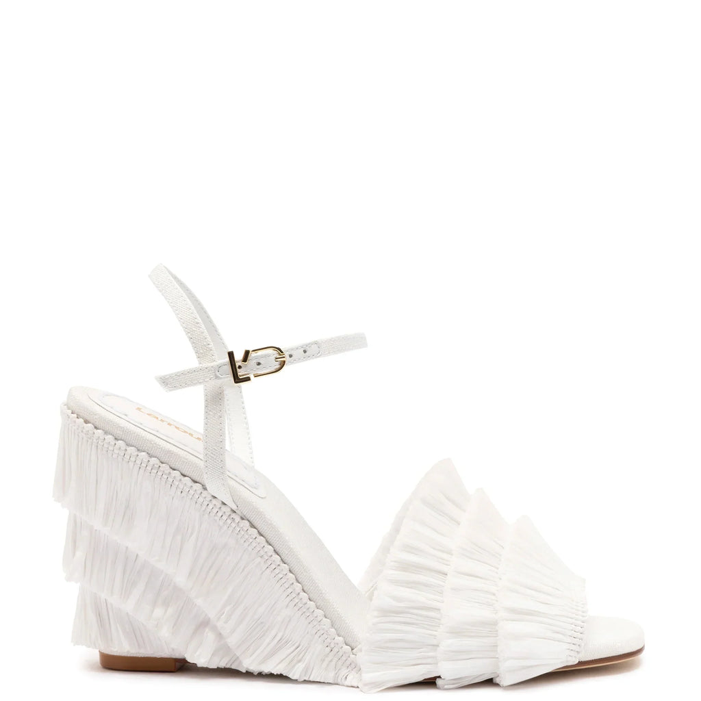 LARROUDE | Yves Fringe Wedge In White Raffia