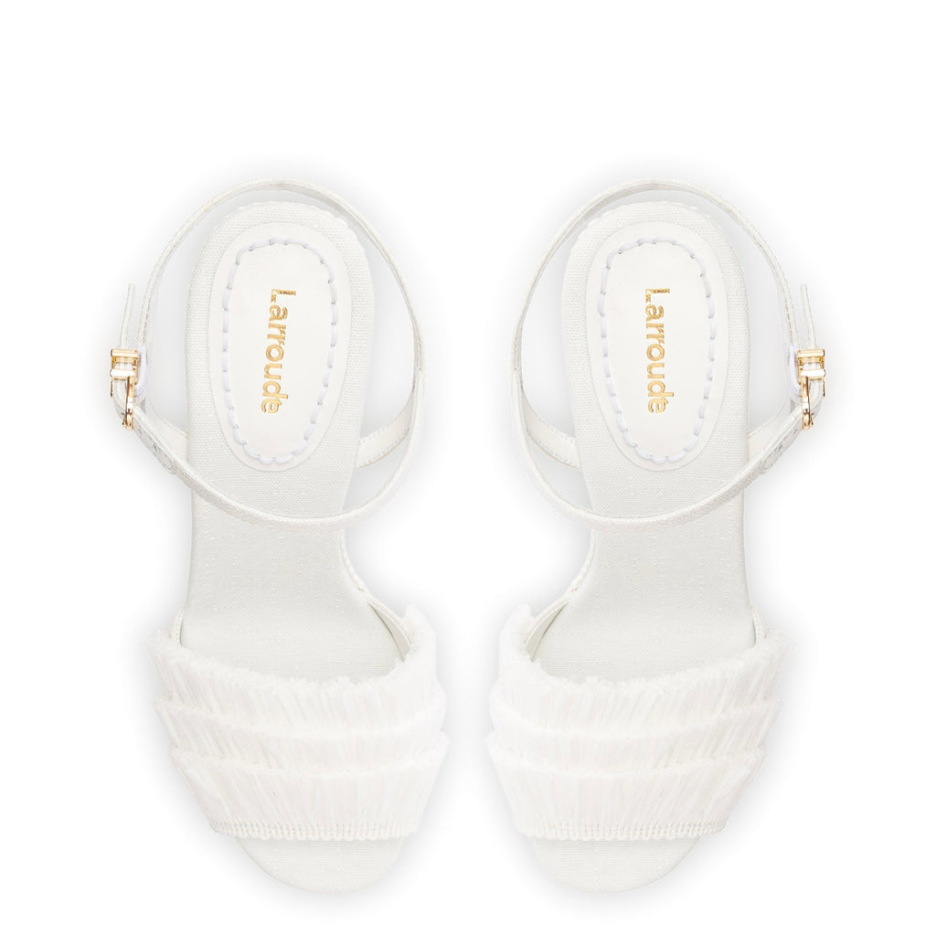 LARROUDE | Yves Fringe Wedge In White Raffia