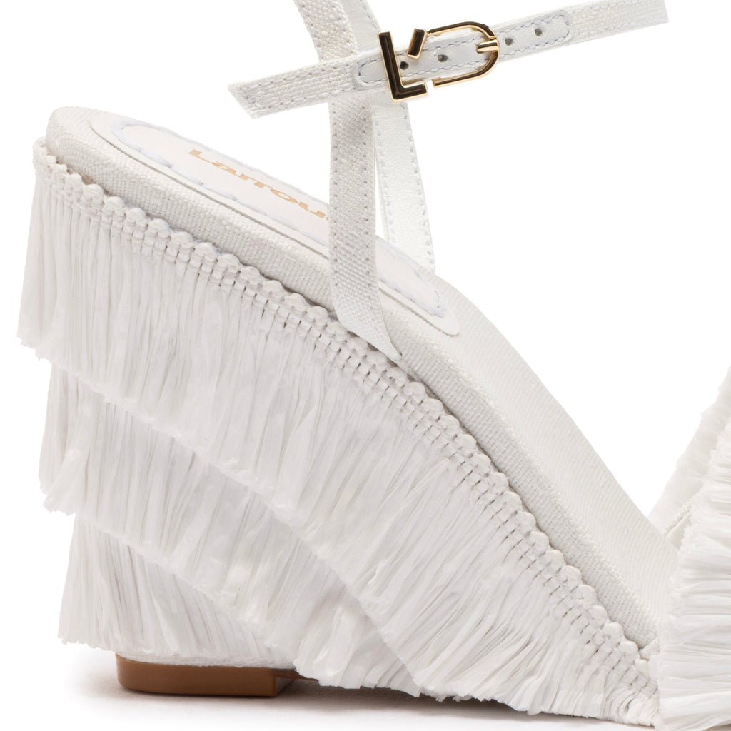 LARROUDE | Yves Fringe Wedge In White Raffia