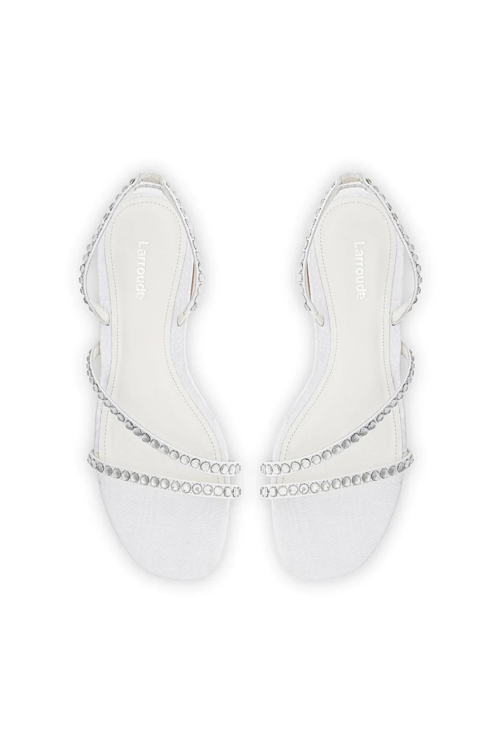 LARROUDE | Vicky Flat Sandal In White Fabric and Crystals