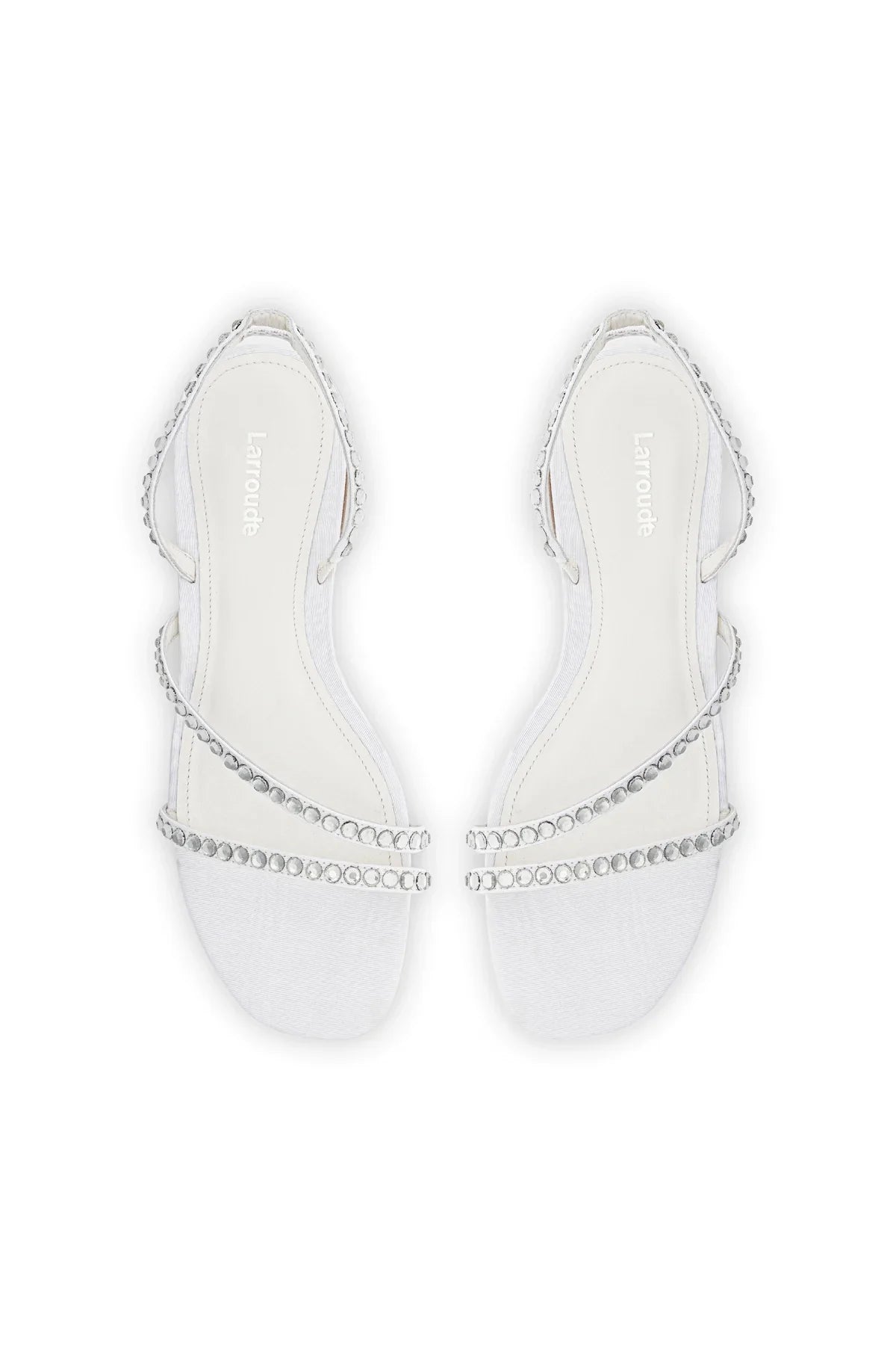 LARROUDE | Vicky Flat Sandal In White Fabric and Crystals