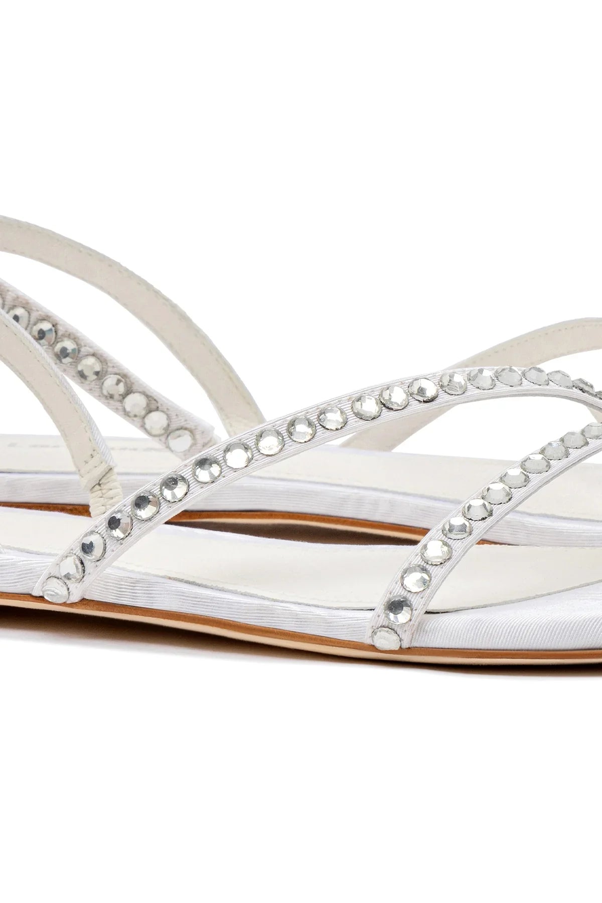 LARROUDE | Vicky Flat Sandal In White Fabric and Crystals