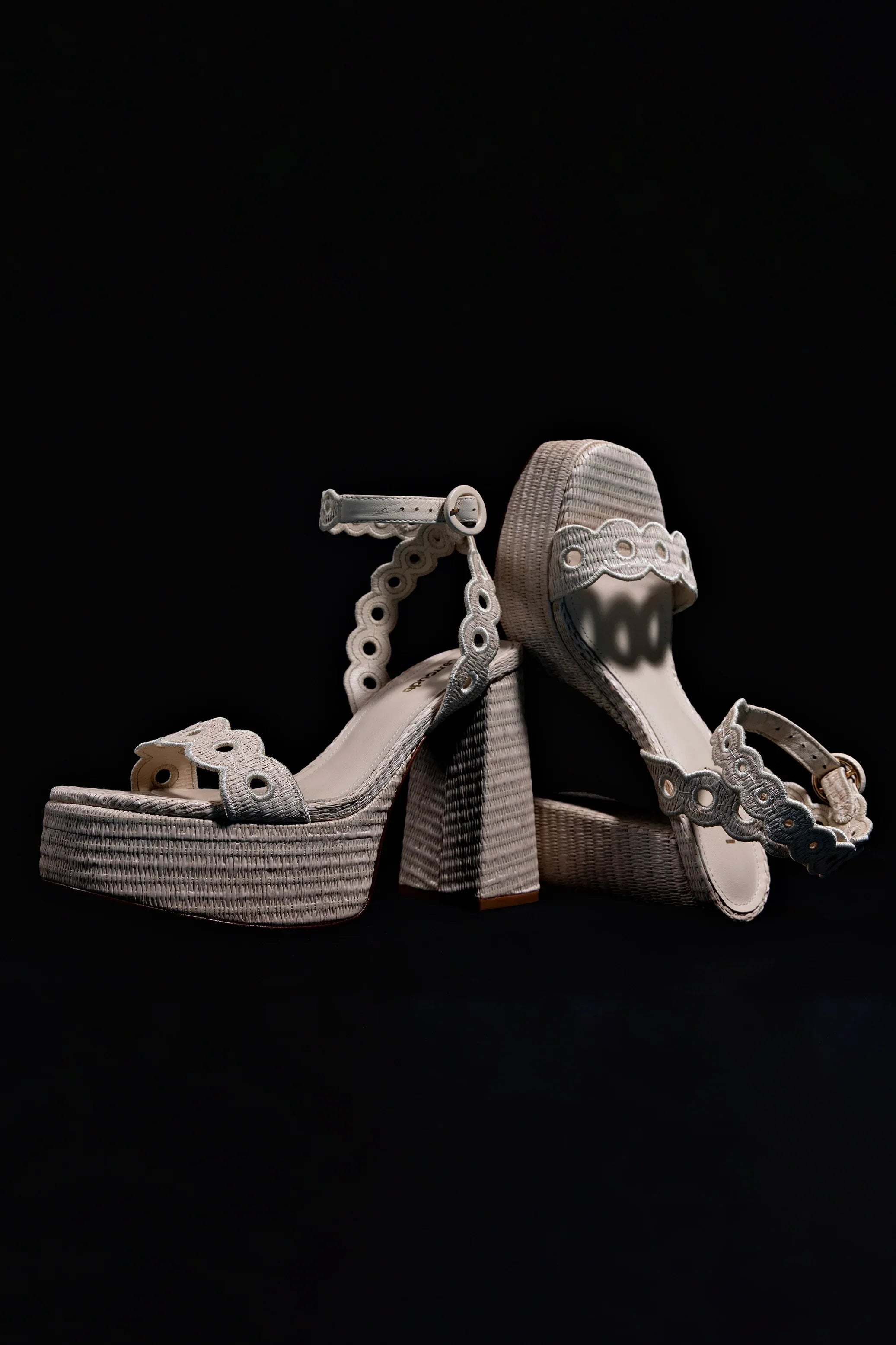 LARROUDE | Dolly Broderie Sandal In Natural Raffia