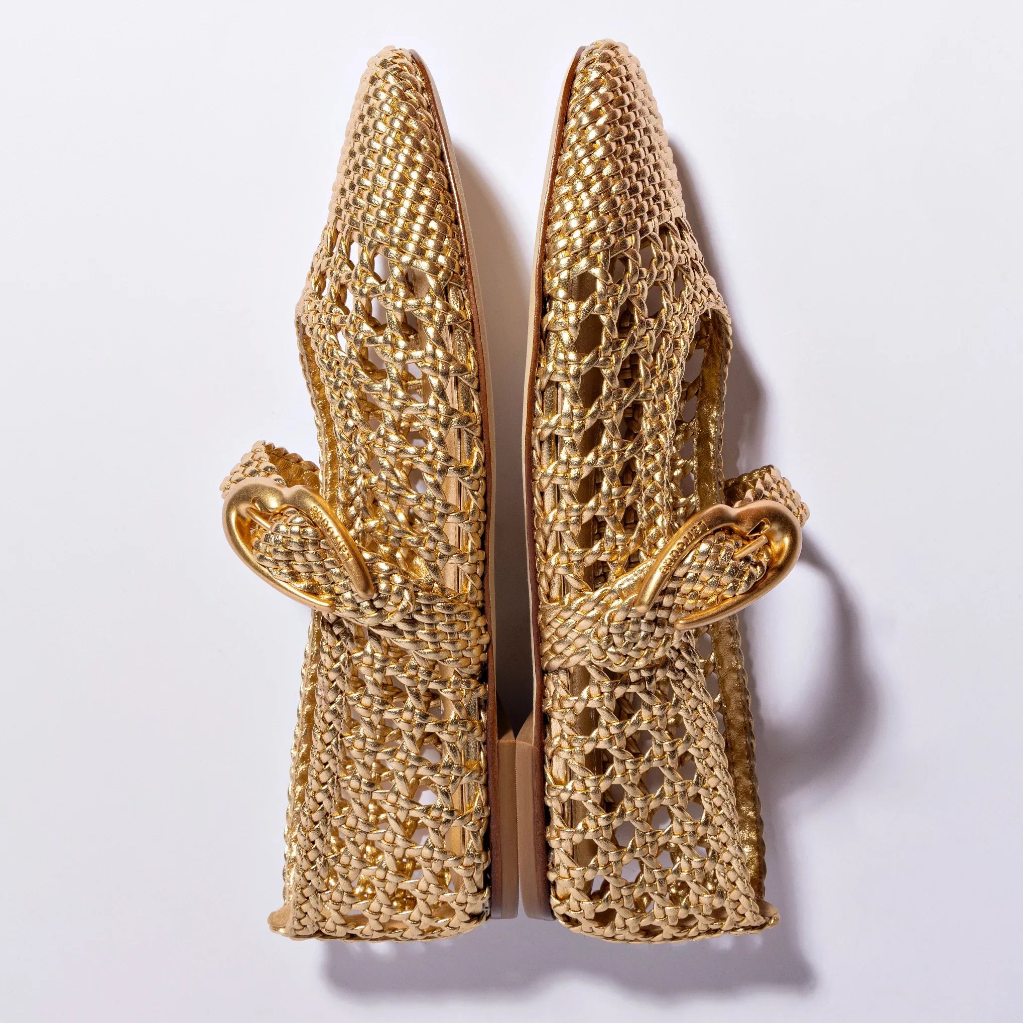LARROUDE | Verona Macrame Ballet Flat In Gold Metallic Leather