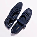 LARROUDE | Verona Macrame Ballet Flat In Navy Leather