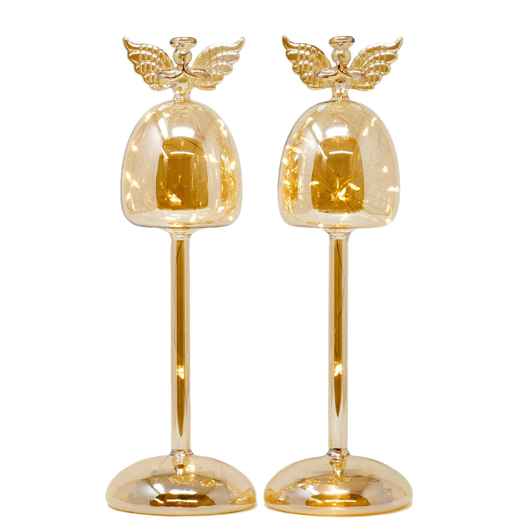 Red Co. 12 Gold Glass Christmas Praying Holy Angel Figurine Ornaments with LED Lights, Light-Up Holiday Season Décor – Set of 2