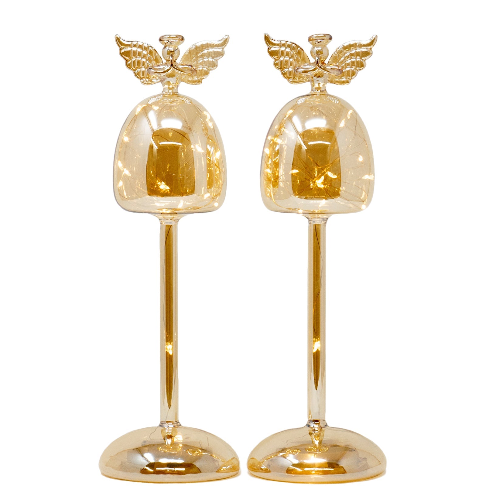 Red Co. 12 Gold Glass Christmas Praying Holy Angel Figurine Ornaments with LED Lights, Light-Up Holiday Season Décor – Set of 2