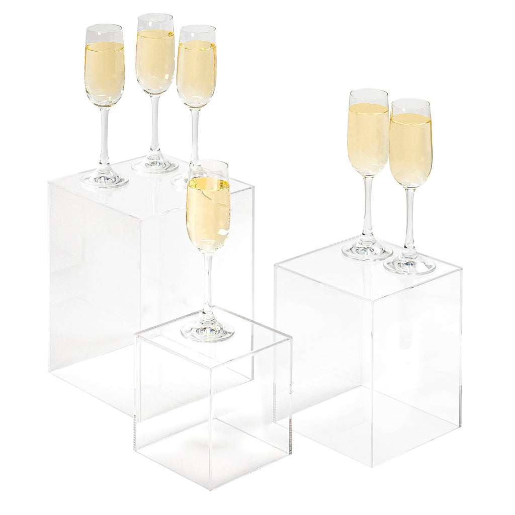 Red Co. Set of 3 (5, 7, 9) Square Clear Acrylic Event Decor Display Pedestal Stands with Polished Edges
