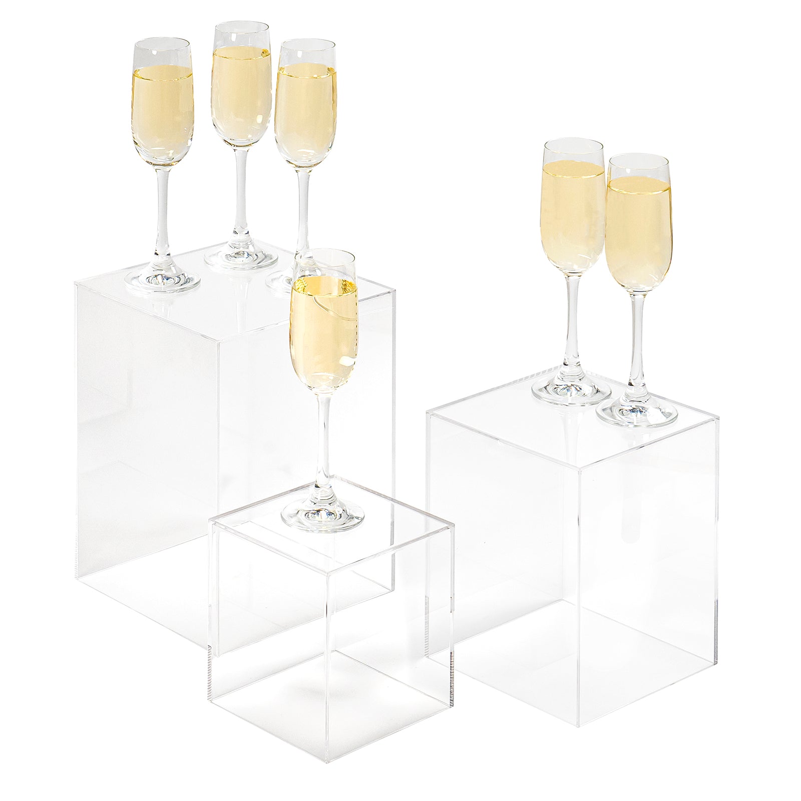 Red Co. Set of 3 (5, 7, 9) Square Clear Acrylic Event Decor Display Pedestal Stands with Polished Edges