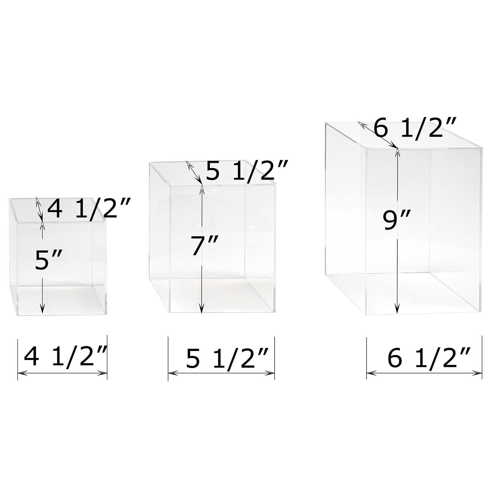 Red Co. Set of 3 (5, 7, 9) Square Clear Acrylic Event Decor Display Pedestal Stands with Polished Edges
