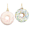 Red Co. 3.5” Small Decorative Glass Hanging Christmas Tree Ornaments – Set of 2 Assorted Glazed Donuts