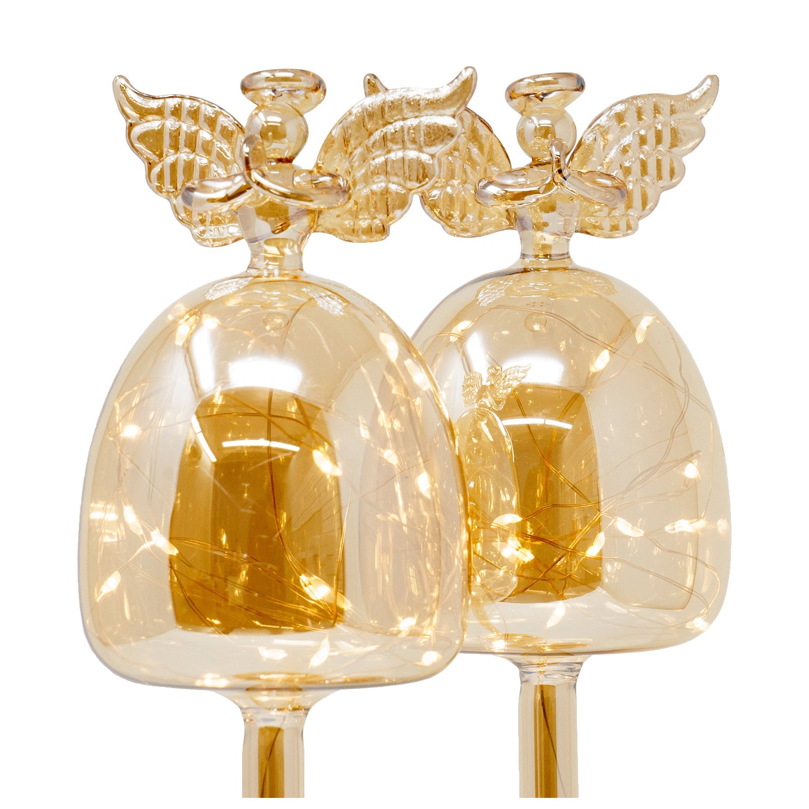 Red Co. 12 Gold Glass Christmas Praying Holy Angel Figurine Ornaments with LED Lights, Light-Up Holiday Season Décor – Set of 2