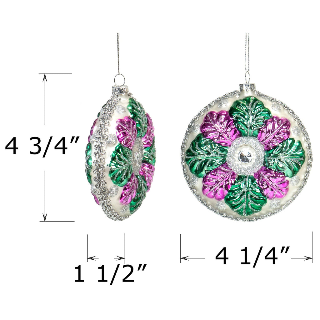 Red Co. 4” Small Decorative Glass Hanging Christmas Tree Ornaments – Set of 4 Assorted Flowers