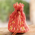 Cotton Macramé Drawstring Pouch with Wood Base - Tropical Citrus